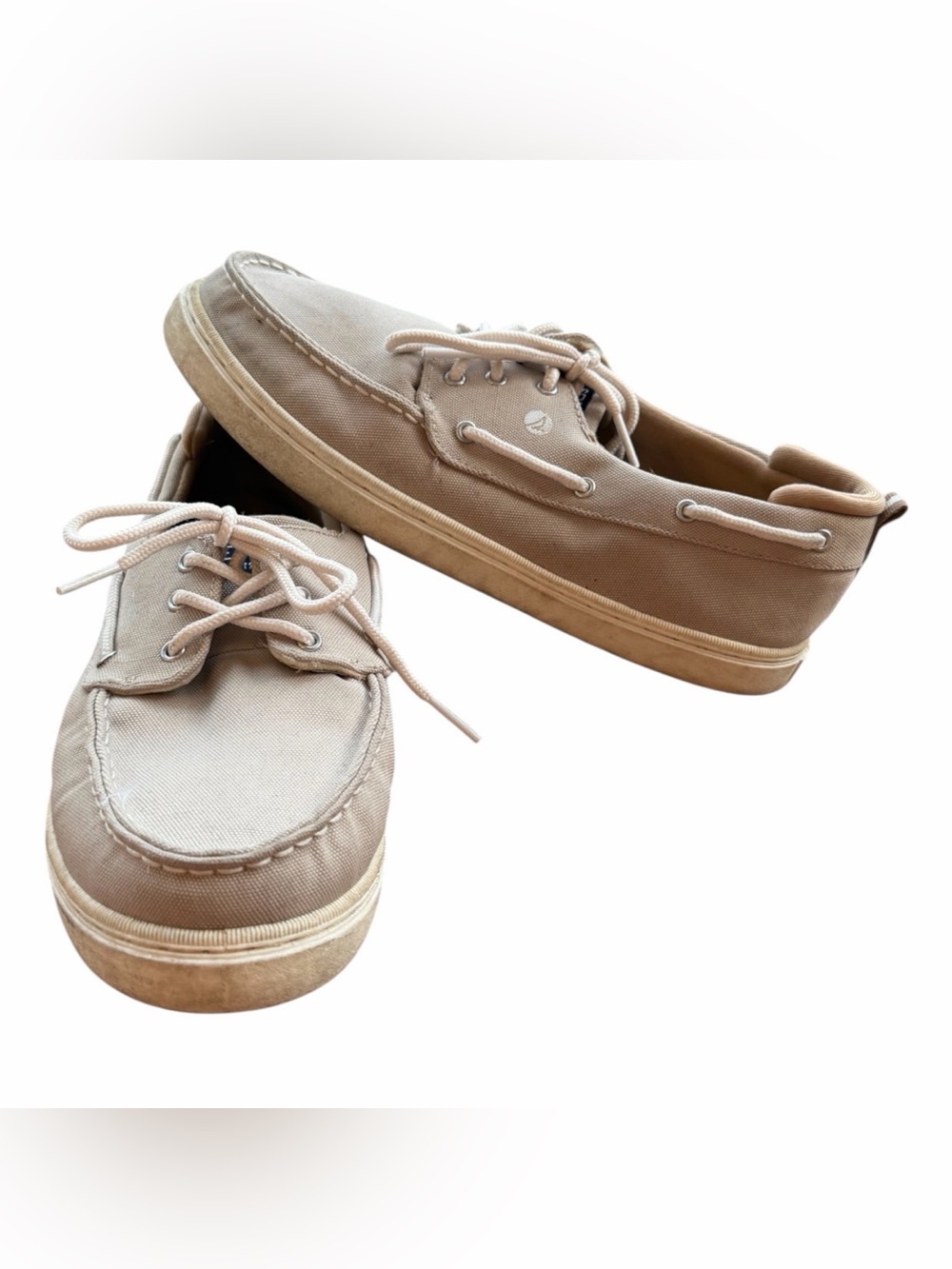 Sperry Beige Canvas Boat Shoes Men’s US 7M Lace-Up Rubber Sole SCK264907